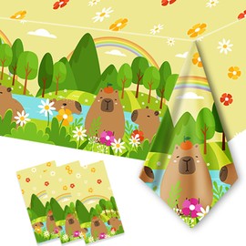 Heidaman Capybara Tablecloth，Capybara Birthday Decorations，Capybara Party Decorations，Set Includes: 3 Tablecloth