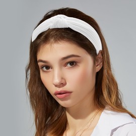 VOCOSTE Textured Cotton Knot Headband, Soft Hairband for Women, 1.3 Inch Height, White