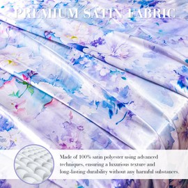 YIYEA Satin Sheets - Floral Print - Luxurious Silky Feel King Size Sheets- Elegant Smooth Satin Bed Sheets Set - 16" Deep Pocket, Ultra Soft, Hypoallergenic, and Fade Resistant - 4 PC
