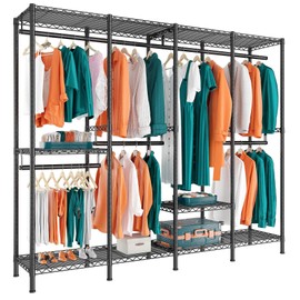 Raybee Clothing Rack, 76" W Clothes Rack with Cover, 1150LBS Heavy Duty Clothes Rack 5 Hanging Rods for 200+ Clothes, Freestanding Closet Rack Wardrobe for Bedroom Space Saver, Black