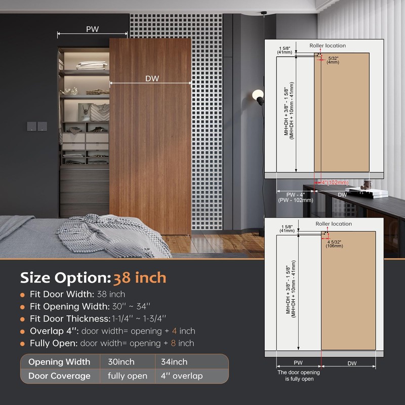 FINOSEN 38inch Concealed Sliding Barn Door Hardware with Soft Close