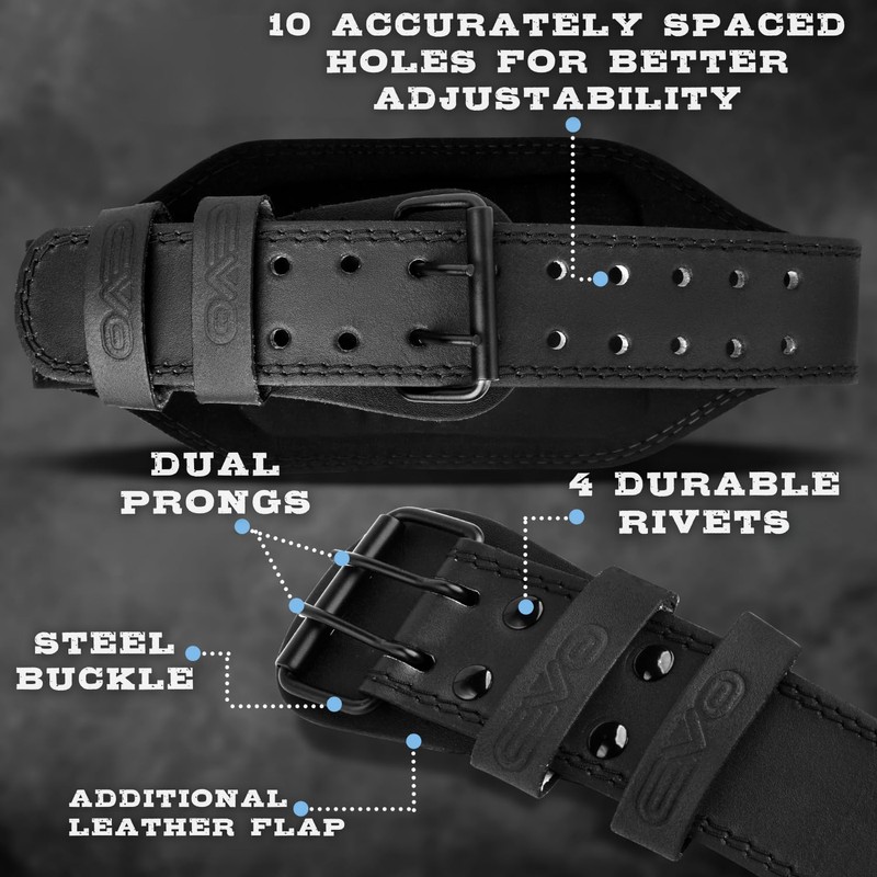 EVO Fitness 4” 6” Matte Black Weight Lifting Belt With