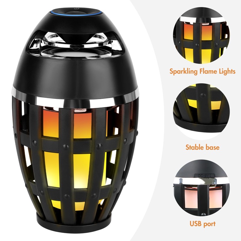 ALLOMN LED Bluetooth Flame Speakers, Outdoor LED Flame Effect Bluetooth