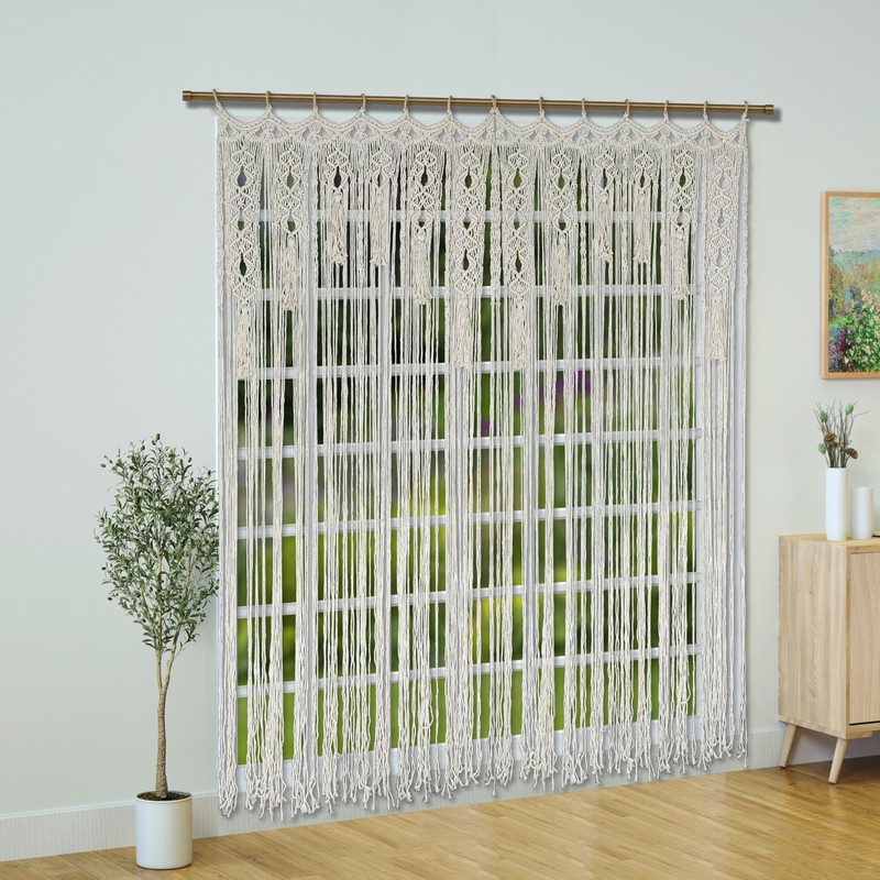 Transcosy Macrame Curtain Boho Doorway Curtains,Handmade String Backdrop Panel Hippie