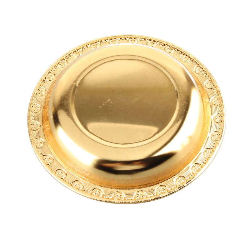 Serving Plate with Dome Golden Embossed Patterns Stainless Steel Acrylic