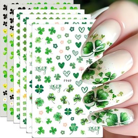 St. Patrick’s Day Nail Stickers Green Shamrock Nail Decals 6PCS 3D Self-Adhesive Lucky Four Leaf Clover Green Clover Nail Art Design Supplies Spring Nail Stickers for Women Nail Art Decorations Charms