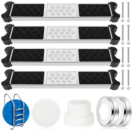 4Pcs Stainless Steel Pool Ladder Steps Replacement with Pool Ladder Escutcheon & Pool Ladder Bumpers 1.9 Inch Non Slip Swimming Pool Ladder Rung Step with Bolts for Inground and Above Ground Pools