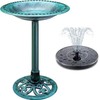 Bird Bath with Solar Fountain, 24 Inch Height Green Birdbath