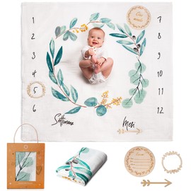 ODOXIA Baby Milestone Blanket in Italian Cotton Muslin Cloth Baby Star IT Monthly Blanket Baby Boy & Girl Unisex Leaves Gift for Mothers Blanket Muslin Blanket Baby