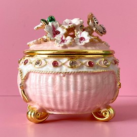 JFYSJ Crystal Jeweled Enameled Trinket Jewelry Boxes Hinged Hand-Painted Flower Butterfly Pattern Jeweled Box for Girls (pink)