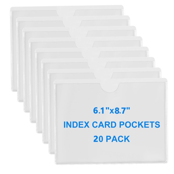 20 Pack 6.1"x8.7" Adhesive Index Card Pockets Label Pockets with