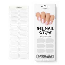 MoYou London Semi-Cured Gel Nail Strips, 20 Pc. Gel Wraps for Nails, Easy Apply & Remove for Salon-Quality Manicure, Includes Nail File & Wooden Cuticle Stick – Crystal Clear