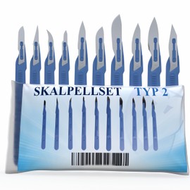 Horn Medical Disposable Scalpel Set Type II (Set of 10) - 1 Scalpel Sterile in Sizes 10, 11, 12, 15, 18, 20, 22, 23, 24 and 25
