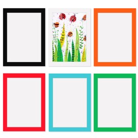 21 x 30 CM Picture Frame Set of 6,Stick-On Frames for Kid's A4 Watercolour,Simple Paperboard Photos Display for Wall Mounting,Multi-Colored Picture Frames Collage Wall Decor,Office Living Room Decor