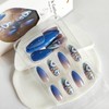 Flower Press on Nails Medium Almond Shaped Fake Nails Blue