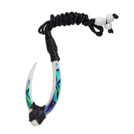 81stgeneration Women's Men's Hand Carved Bone Paua Shell Long Maori HEI Matau Hook Pendant Necklace