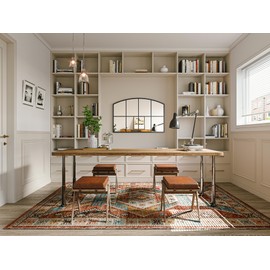 Brauthon Wide Window Pane Mirror, 42" x 28" Black Arched Mirrors for Wall, Grid Wall Mirror Decorative Large Mirrors for Wall Decor Living Room Bedroom Farmhouse Fireplace Hallway Entryway