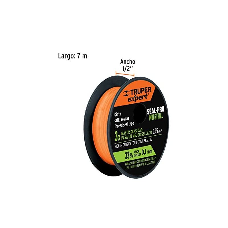 Truper CTF-1/2X7X, Cinta sella roscas, uso industrial, 7 m, 1/2"