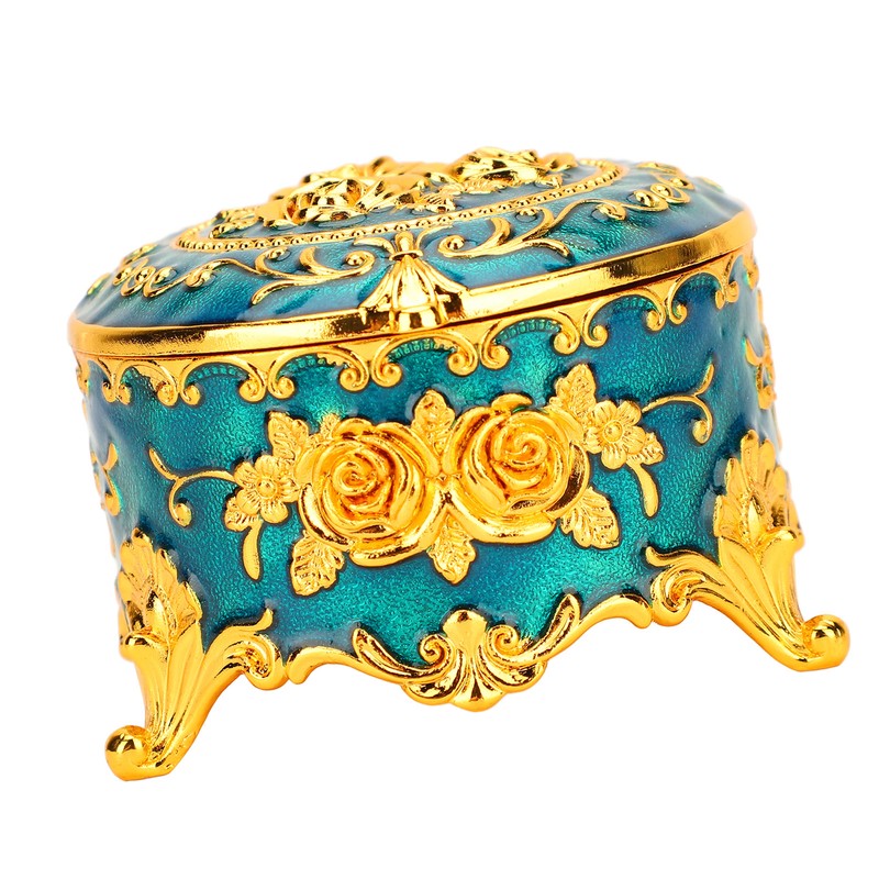 Retro Round Trinket Storage Organizer with Rose Pattern Round Metal