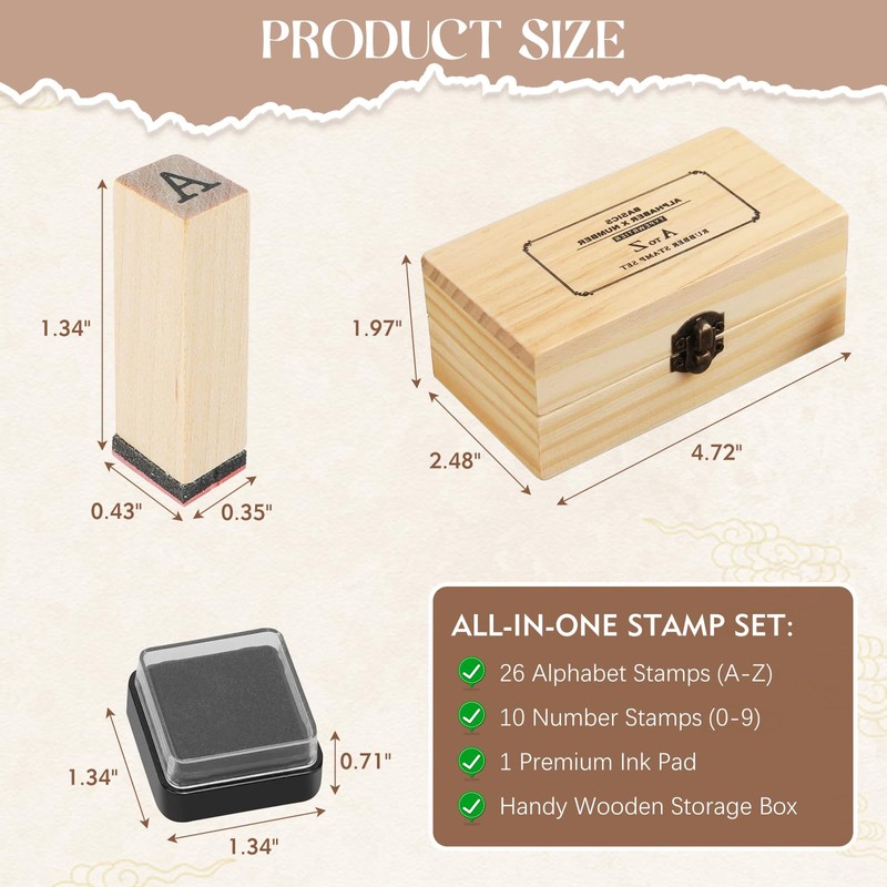 Letter Stamps 36 Pcs with Wooden Storage Box, Premium Alphabet