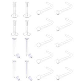 Longita 20g 18g Clear Nose Studs Clear Nose Rings for Work Plastic Nose Rings for Surgery Clear Earrings Plastic Earrings 16g Clear Cartilage Earrings