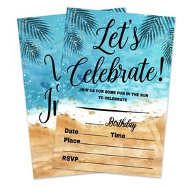 Let'S Celebrate! Birthday Invitation Cards - Watercolor Seaside Theme - 4"X6" Double-Sided Fill-In Style Invitation Cards With 20 Envelopes, summer party invitations, Party Favors & Supplies(20 Pcs) - B06