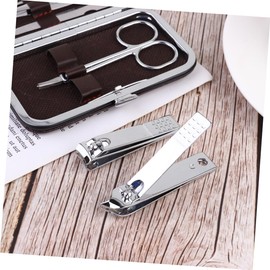 FOMIYES 7pcs Stainless Steel Nail Clippers Manicure Pedicure Portable Grooming Kit Eyebrow Scissors and Leather Case Nail Care Tools for Men and Women