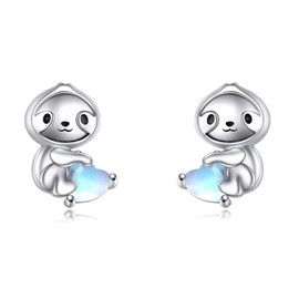 YONFQE Sloth Stud Earrings Sterling Silver Sloth Stud Earrings Fashion Animal Moonstone Stud Jewelry Gifts for Women