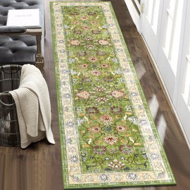 Yamaziot Washable Runner Rug, 2x8 Non-Slip Vintage Floral Hallway Rug with Rubber Backing, Low Pile Non-Shedding Soft Distressed Carpet Runner for Bedroom, Kitchen, Laundry, Entrance