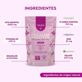 Vitatú | Myo Inositol & D-Chiro Inositol mezcla ideal 40:1 con Folato + Vitamina D3 + Zinc, Suplemento Alimenticio en polvo para Mujeres (225 g c/u), 