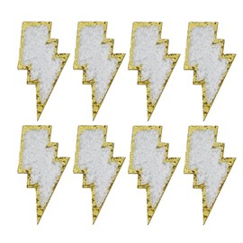 8 PCS 3 inch Lightning Chenille Patches, Self Adhesive Patches for Clothing, Stick on Embroidered Patches for Bags,Iron on Patches for Hats, Patches for Backpacks, Patches for Jeans. (White)