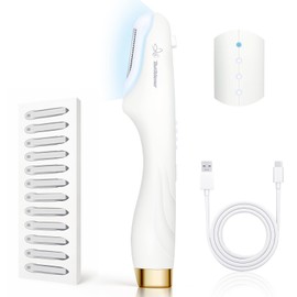 Dermaplane-razor for Women Face,Sonic Dermaplane,Sonic Dermaplaning Tool,Face Shaver Facial Hair Removal & Peach Fuzz Romover + 12 Blades (White With Gold Accent)