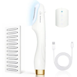 Dermaplane-razor for Women Face,Sonic Dermaplane,Sonic Dermaplaning Tool,Face Shaver Facial Hair Removal & Peach Fuzz Romover + 12 Blades (White With Gold Accent)