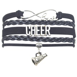 HHHbeauty Cheer Bracelet Infinity Love Cheerleading Charm Bracelet for Women, Men, Cheerleaders, Party, Celebration, Sports Fans (Black)
