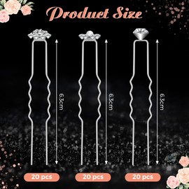 60 Pasadores de Pelo de Boda Nupcial Horquillas de Perlas Pasadores de Pelo de Diamantes de Imitación en Forma de u Horquillas con Diamantes de Imitación para Novia (Estilo Encantador)