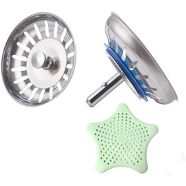 CompraFun Universal Strainer Basket, 3.5 inches (diameter 80 mm) Stainless Steel Strainer for Kitchen Sink, Double Sink Filter Plug for Kitchen, 2 Pieces