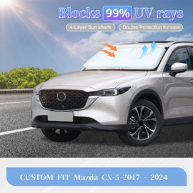 for Mazda CX5 CX-5 2017-2024 Sun Shade Sunshade Windshield Cover, 4-Layer Front Window Shade Custom Fit CX5 Sport, Touring, Grand Touring, 4 Door Crossover Sun Visor 240T Fabric Shade