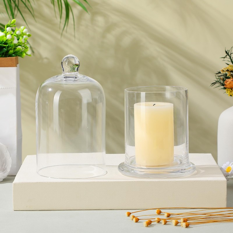 EXCEART Glass Cloche 2 Sets Clear Glass Dome Candle Glass