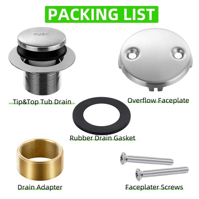 Brushed Nickel Bathtub Drain Tip-Toe Tub Trim Set with Two-Hole