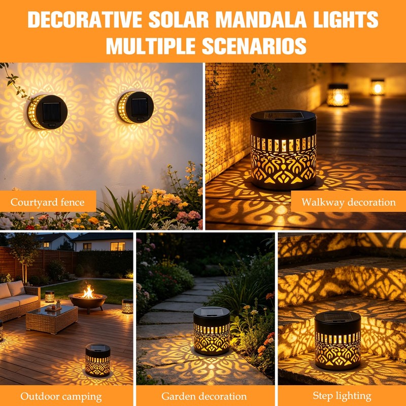 Bajorp Decorative Solar Mandala Lights,Solar Powered Outdoor Deck Step Wall