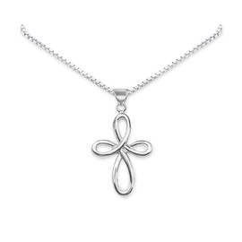 925 Sterling Silver Infinity Cross Necklace Baptism Gift for Teen Goddaughter First Communion Confirmation Cross Easter Gift Necklace (22 inches)