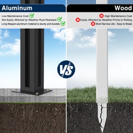 ZBuildMars 45" Aluminium Alloy Fence Post, 1 Pack, Matte Black, Commercial Grade, Ideal for Air Conditioner, Trash Can, Pool Equipment Enclosure, Privacy Fence