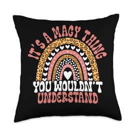 It's A Macy Thing You Wouldn't Understand Name Leopard Funny Birthday Quote Macy Throw Pillow, 18x18, Multicolor