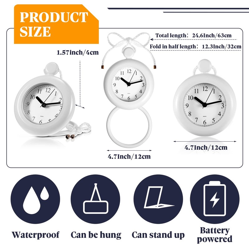 Weewooday Waterproof Bathroom Clock Small Digital White Shower Wall Clock