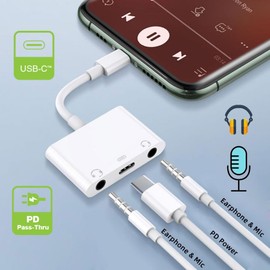 Tarjeta de sonido CY tipo C USB-C a doble de 3,5 mm de audio AUX y micrófono con adaptador de carga de alimentación PD compatible con portátil, tablet, teléfono, UC-155-TC005-HX