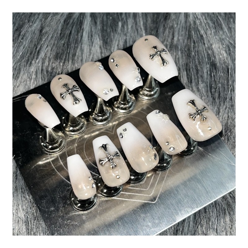 White Pure Handmade Nail Tips - Middle Coffin / 화이트