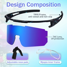 CENOVE Polarised Cycling Glasses, Sunglasses with 3 Interchangeable Lenses, TR90 Frame for Men and Women, Protective Glasses Sports Glasses for Outdoor Sports, Cycling, Driving, Running, Golf
