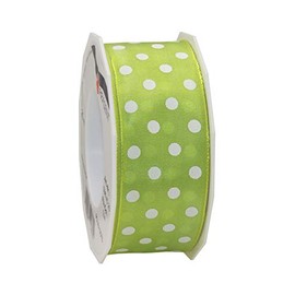 Präsent Polka Dots Wired Edge Ribbon, Lime/White, 20 Metres Polka Dot Ribbon, 40mm Width, Slightly Bendable Ribbon for Decorating & Crafts, Special Occasions