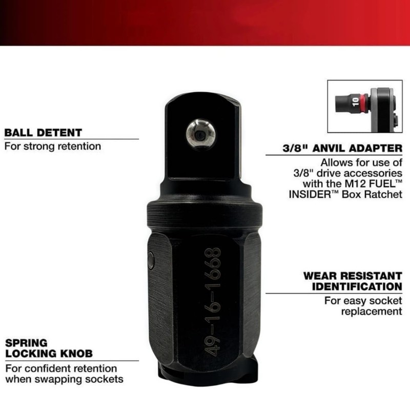 49-16-1668 INSIDER Box Ratchet 3/8'' Anvil Adapter With locking function