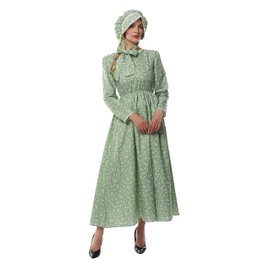 CR ROLECOS Pioneer Women Costume Floral Prairie Dress Deluxe Colonial Dress Laura Ingalls Costume Green XXL
